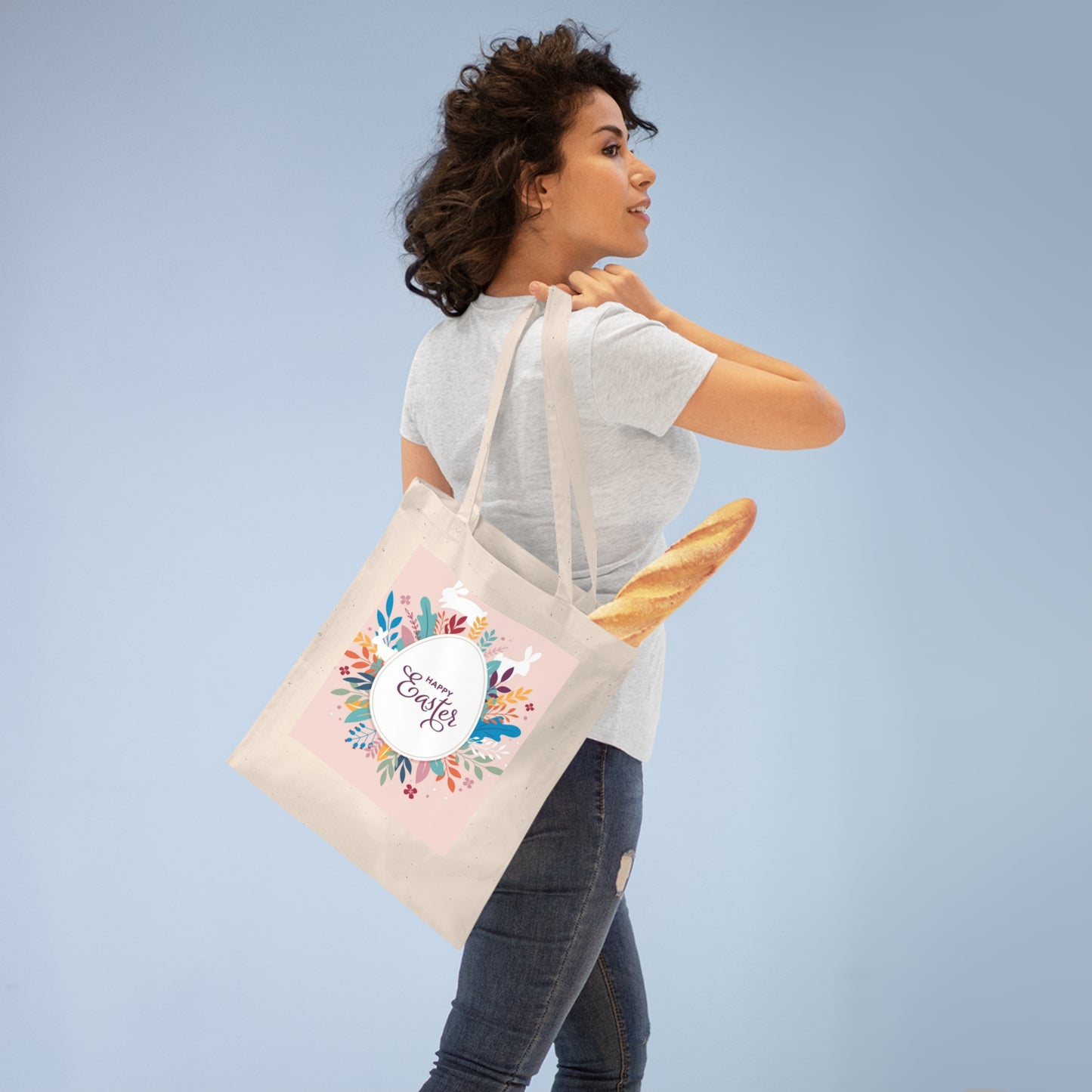 Happy Easter Floral Tote Bag for Spring Celebrations