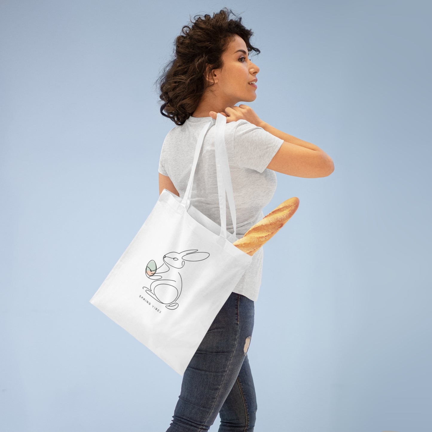 Spring Vibes Bunny Tote Bag - Eco-Friendly Shopping Bag for Easter & Everyday Use Ostern Stofftasche mit Hase – Süß & Stylisch für den Frühling