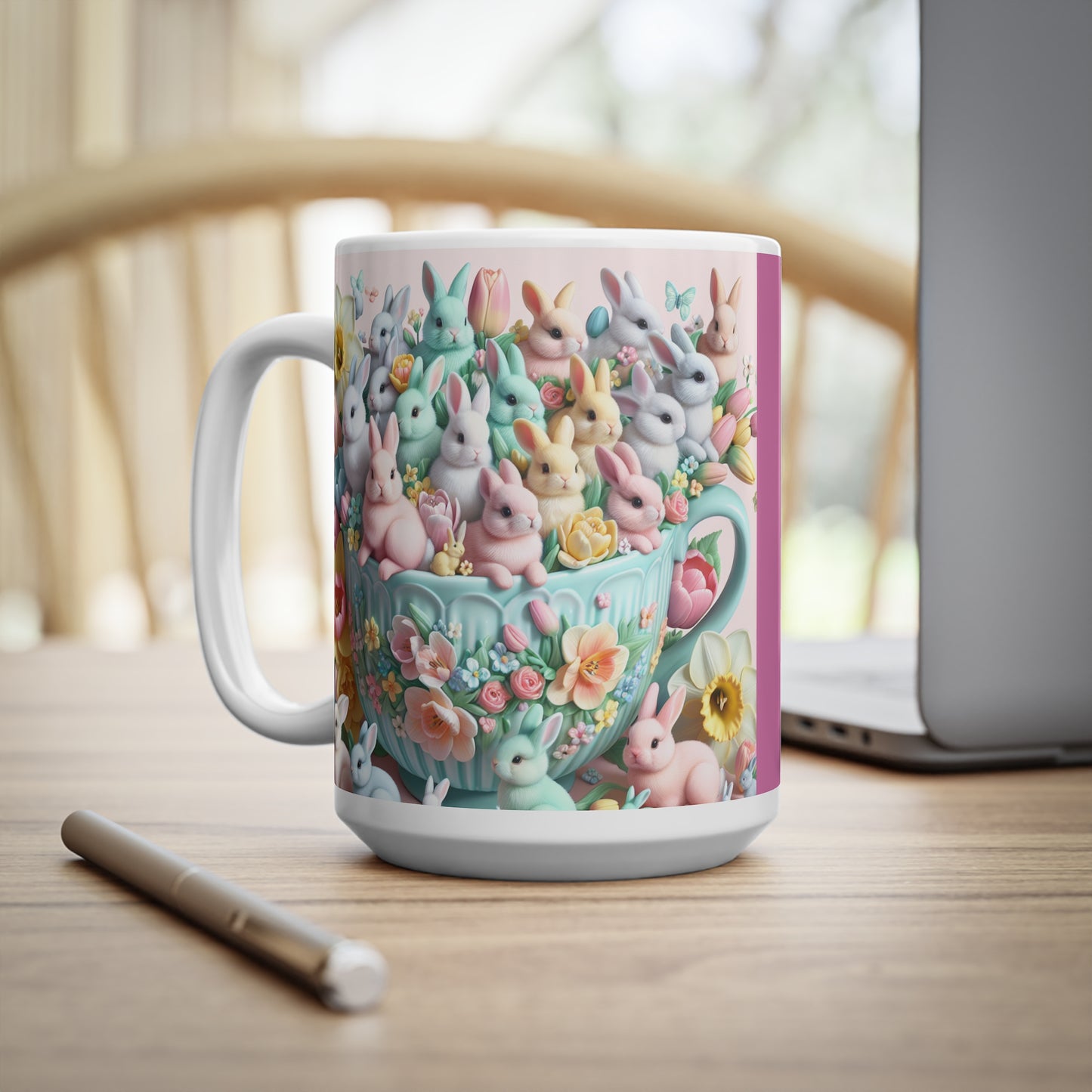 “Hoppelige Ostern Tasse – Süßer Hase & Blumen Design | Personalisierte Osterkaffee Tee Tasse für Frühlingsgeschenke